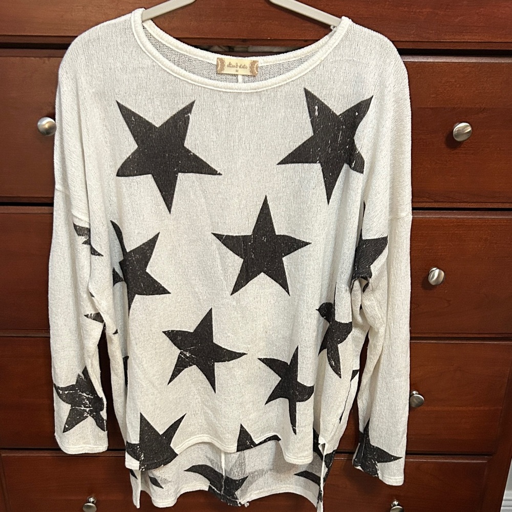 Altar’d State White Sweater with Black Star Pattern
